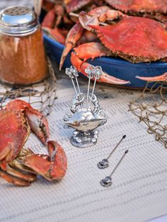 some crab legs are sitting on a table