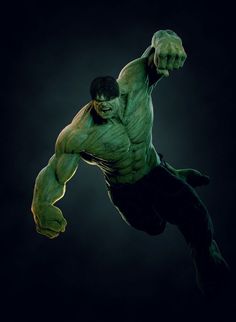 the incredible hulk man is flying through the air with his arms out and hands in the air