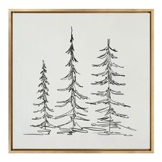 a drawing of three pine trees on a white background