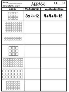 2nd-3rd Grade Multiplication Arrays Worksheets with Repeated Addition Multiplication With Arrays, Arrays 3rd Grade Activities, Array Math, 2nd Grade Math Worksheets