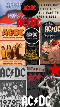 an image of rock and roll posters with the words ac / dc on each one