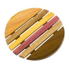 multicolored wooden coaster on white background