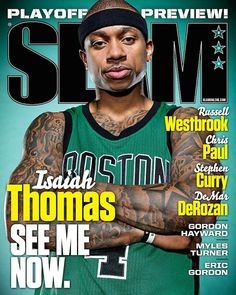 the front cover of slam magazine with a basketball player wearing a green jersey and black beanie