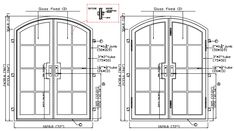 an architectural drawing of the front and back doors, with measurements for each side door