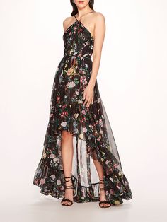 Flowering Halter High-Low Gown – Marchesa Marchesa Notte Dress, High Low Cocktail Dress, Dreamy Flowers, Flowering Branches, High Low Gown, Ruffle Gown, Chic Maxi Dresses, Gown Skirt, High Low Maxi Dress