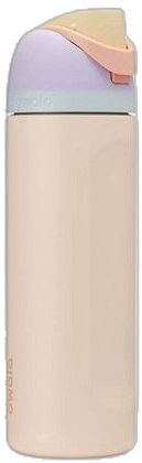 thermos stainless steel food container with lid and straw in color beige / pink