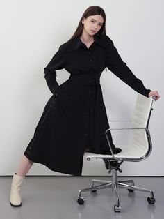 Composition : POLYESTER 100%Color : BLACKCountry of Origin : Republic of Korea Black A-line Shirt Dress, Black Shirt Dress With Pockets For Daywear, Black Belted Business Dress, Black Long Sleeve Business Dress, Black A-line Shirt Dress For Spring, Long Sleeve Business Dress With Pockets, Chic Black Workwear Dress, Chic Black Midi Business Dress, Chic Black Midi Dress For Work