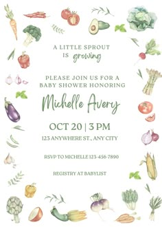 a baby shower is shown with vegetables on it