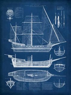 a blueprint drawing of a sailboat