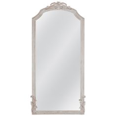 an ornate white framed mirror on a white wall