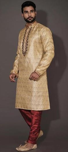 Beige and Brown color Kurta Pyjamas in Jamawar fabric with Embroidered, Thread, Zardozi work Jamawaar Fabric, Party Wear Kurta, Zardozi Work, Thread Work, Brown Color, Party Wear, Thread, Fabric, How To Wear