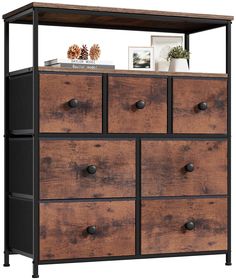 a large wooden dresser with drawers and metal handles on the bottom shelf, against a white background