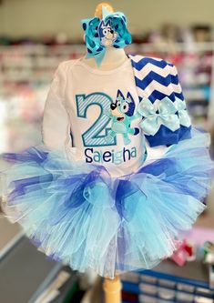 Bluey Birthday Tutu Outfit - Darling Little Bow Shop Bluey Party Outfit, Bluey Birthday Party Outfit, Bluey Birthday Dress, Bluey Birthday Party Centerpieces, Bluey Second Birthday, Bluey 2nd Birthday Party For Girl, Bluey Birthday Party Decorations