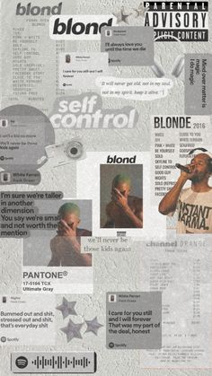 a collage of photos and text from the album self control, featuring an image of a man singing into a microphone