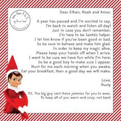 an elf's letter to his sister from her son, who is wearing a santa hat