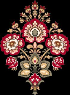 an ornate floral design in red and gold