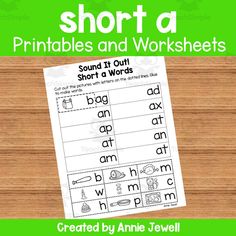 short a worksheet with the words and pictures in it on top of a wooden table