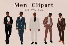 three men in suits standing next to each other with the words men clipart on them