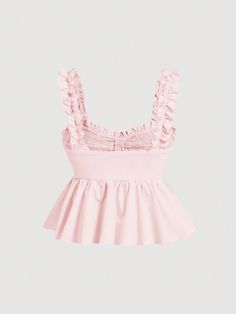 Pink Ruffled Camisole Top, Feminine Ruffle Hem Tank Top, Pink Ruffled Camisole For Summer, Feminine Pink Camisole With Ruffled Straps, Pink Ruffled Cami Tank Top, Summer Ruffle Cami Blouse, Fitted Ruffled Feminine Tank Top, Summer Cami Blouse With Ruffles, Pink Feminine Camisole With Ruffles