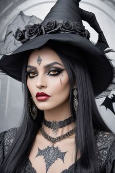 Witch Makeup Asthetic, Witch Goddess Makeup, Witch Makeup Halloween Scary, Witch Makeup Red Lips, Midevil Witch Makeup, Witch Glam Makeup, Witch Makeup Tutorial Easy, Halloween Witch Costume Ideas, Simple Witch Makeup Halloween