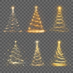 a set of golden christmas trees with lights