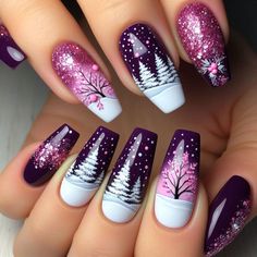 Purple Christmas Nails, Christmas Nail Art Ideas, New Year Nails, Purple Nail Art, Trending Nails, Cute Christmas Nails, Christmas Gel Nails, Purple Christmas