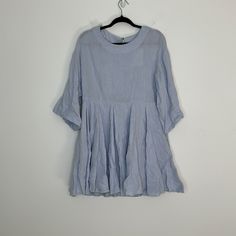 Linen Blend Fabric Button Closure In Back Wide 3/4 Length Sleeves Seam Detail At Waist Size M Nwt Flowy Long Sleeve Dress, Ruffle Shoulder Dress, Powder Blue Dress, Blue Velvet Dress, Burnt Orange Dress, Beach Mini Dress, Flowy Mini Dress, Boho Mini Dress, Oversized Dress