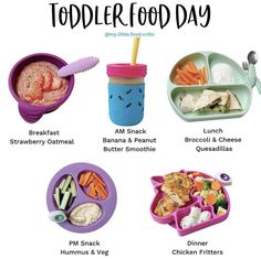 an image of toddler food day with lunches and drinks on it's side