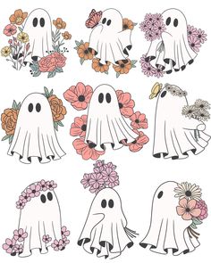 halloween ghost clipart with flowers and butterflies