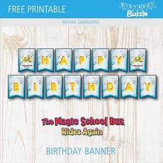 the magic school bus rides again birthday banner printable instant digital file for kids and adults