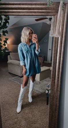 White Knee High Boots Outfit, White Cowgirl Boots Outfit, Summer Boots Outfit, Western Boots Outfit, White Cowgirl Boots, Outfit Botas