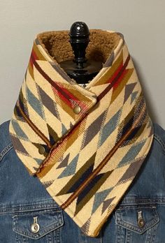 These cowls are made with Pendleton® fabric, antique brass snaps and lined with sherpa. Measurements are 7 inches by 32 inches. Pendleton Fabric, Wool Cowl, Ribbed Scarf, Flower Scarf, Handmade Kids, Personalized Embroidered, Wool Scarf, Scarf Wrap, Antique Brass