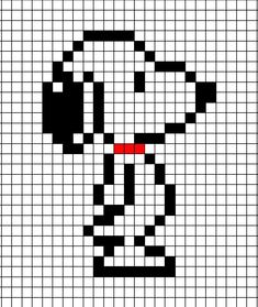 A pixel art template of the cartoon character Snoopy. 20 By 20 Pixel Art, Snoopy Diy Crafts, Graph Pixel Art, Snoopy Graph, Pixel Grids Crochet, Easy Crochet Grid Pattern, Grid Crochet Patterns Easy, Raccoon Pixel Art, Cute Pixel Drawing