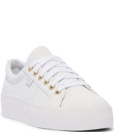 From Keds&#x2C; the Women's Jump Kick Duo Leather Platform Sneakers feature:Leather upper10% Recycled PU Foam Softerra  footbedLace up closureSoft and breathable canvas liningFlexible rubber outsoleApprox. 1.5" platform heightImported. Platform White Shoes, Champion Sneakers, Keds Champion, Dillard's, Platform Sneakers, White Shoes, Keds, Casual Sneakers, Womens Shoes Sneakers