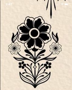 a drawing of a flower with an arrow in the middle and two smaller flowers on each side