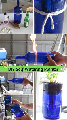 the process of making a diy self watering planter