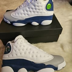 Brand New, Never Worn, With Box, Nike Air Jordan 13 Retro " French Blue" Dj3003-164 Gs 6.5y Or Wmn's Size 8 Jordan 13 Retro French Blue, Blue And White Jordans, French Blue Color, Jordans 13, Jordans Retro, Jordan 1 Mid White, Custom Jordans, Retro 13, Jordan 13 Shoes