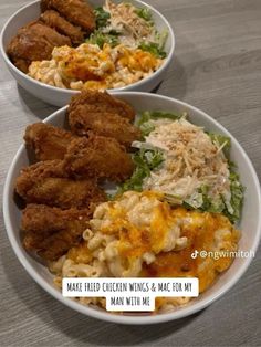 two white bowls filled with different types of food