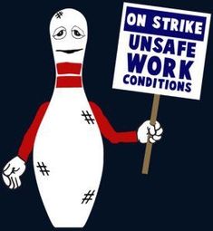 a cartoon character holding a sign that says on strike unsafe work conditions