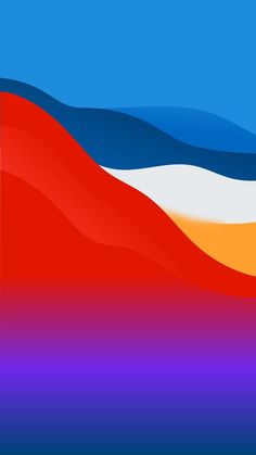 an abstract painting with blue, orange and white waves in the foreground against a blue sky