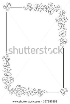 a square frame with flowers and leaves in the center on a white background, hand drawn