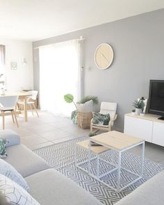 a living room filled with furniture and a flat screen tv on top of a wooden table