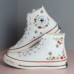 Custom Embroidery Converse/strawberry and Bees Embroidered Shoes/custom Converse High Tops Embroidered Strawbery/ Strawberry Sneakers Gift - Etsy Cute White High-top Sneakers For Spring, Vintage White High-top Sneakers For Spring, Summer High-top Sneakers With Floral Embroidery, Summer Embroidered High-top Sneakers, High-top Floral Embroidery Sneakers For Summer, Spring High-top Sneakers With Embroidered Logo, Vintage High-top Sneakers For Spring, Spring Vintage High-top Sneakers, Strawberry Sneakers