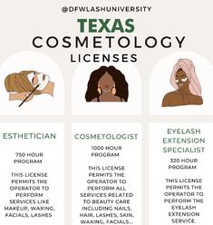 the texas cosmetology license is shown in three different colors and sizes, including white