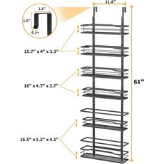 the standard shelving unit is shown with measurements