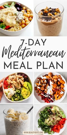 7-Day Mediterranean diet meal plan with healthy Mediterranean recipes for breakfast, lunch, dinner and snacks and a Mediterranean diet grocery list. Start eating clean with this healthy meal plan! Mediterranean Diet Grocery List, Healthy Mediterranean Recipes, Mediterranean Meal Plan, Diet Grocery List, Healthy Meal Plan