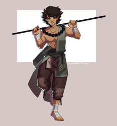 an anime character holding a stick in his hand