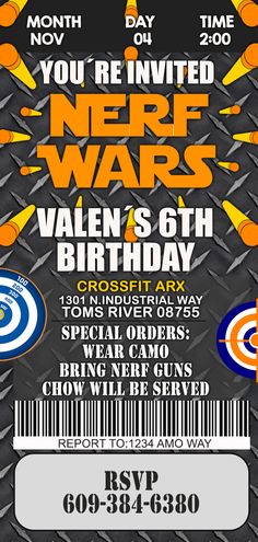 an image of a star wars birthday party card with the words, you re - involved nerf wars