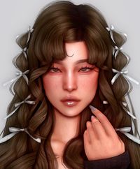 a digital painting of a woman with long brown hair and white flowers in her hair