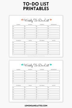 the printable to do list is shown in two different colors and font, with hearts on